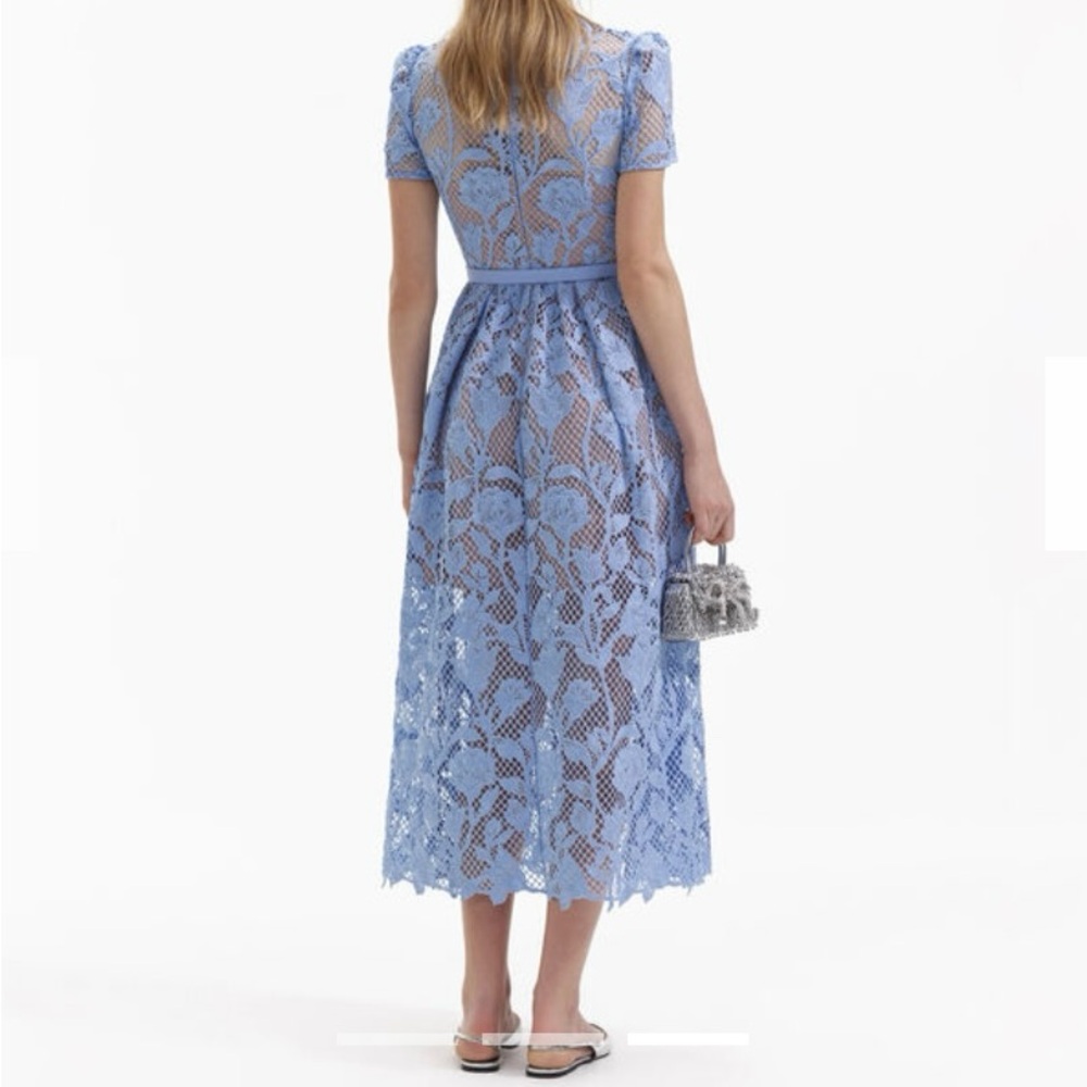 SELF-PORTRAIT Lily Mesh Lace A-Line Midi-Dress Size 0 NWT - Picture 2 of 7